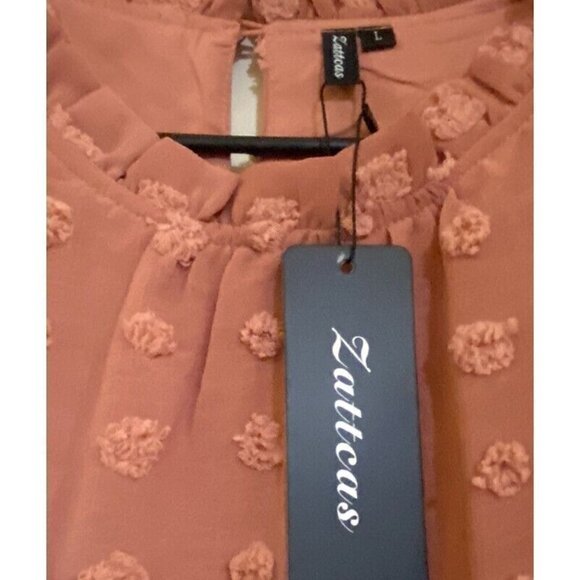 Zattcas Women Smocked Short Sleeve Ruffle Mini Swiss Dot Lined Dress Large New - Picture 3 of 6